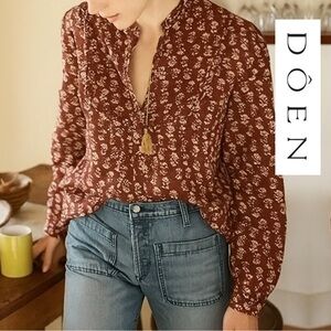 Doen Long Sleeve Floral Top - Rust - Small